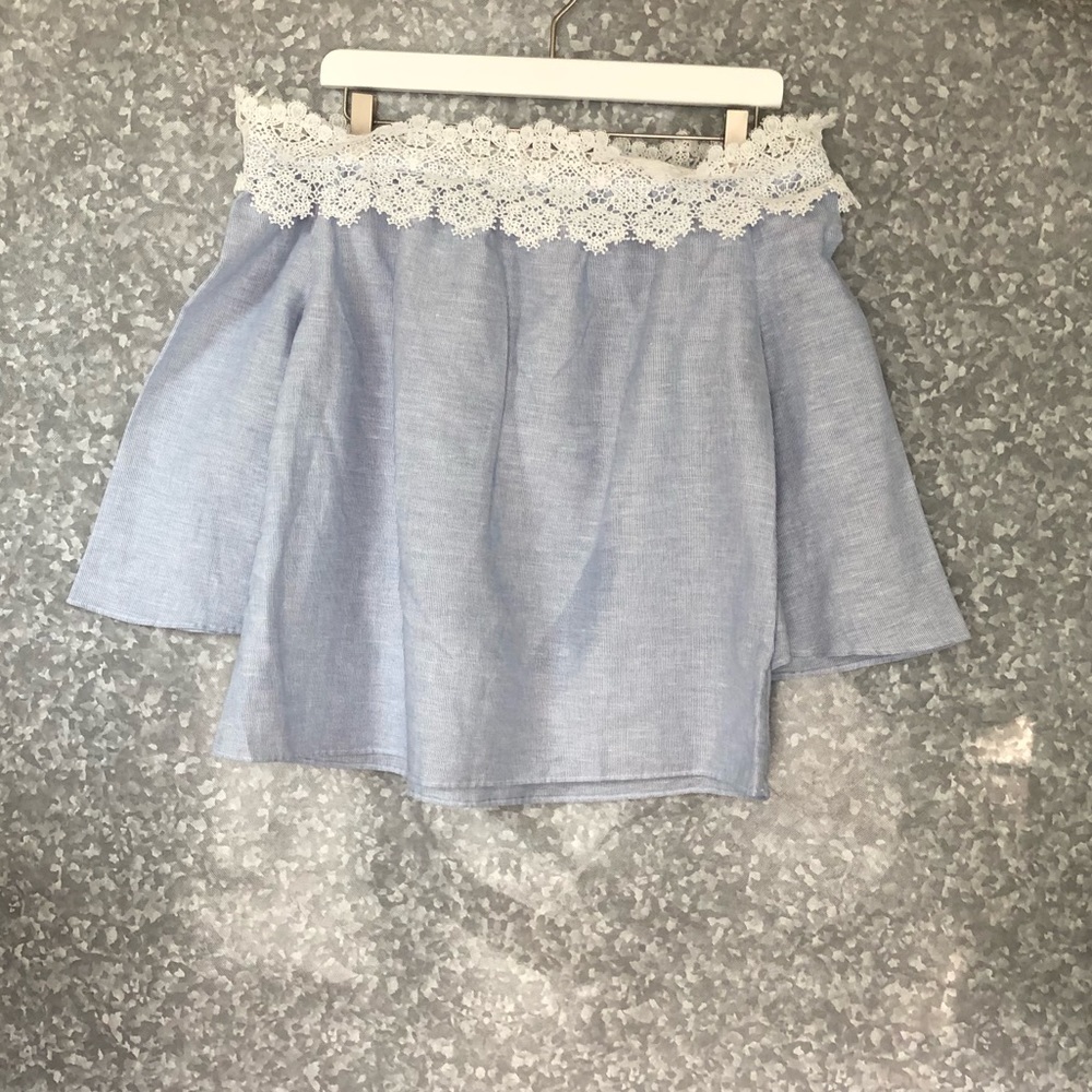 NWOT Zara Contrast Lace Stripe Off Shoulder Top -S - Picture 2 of 8